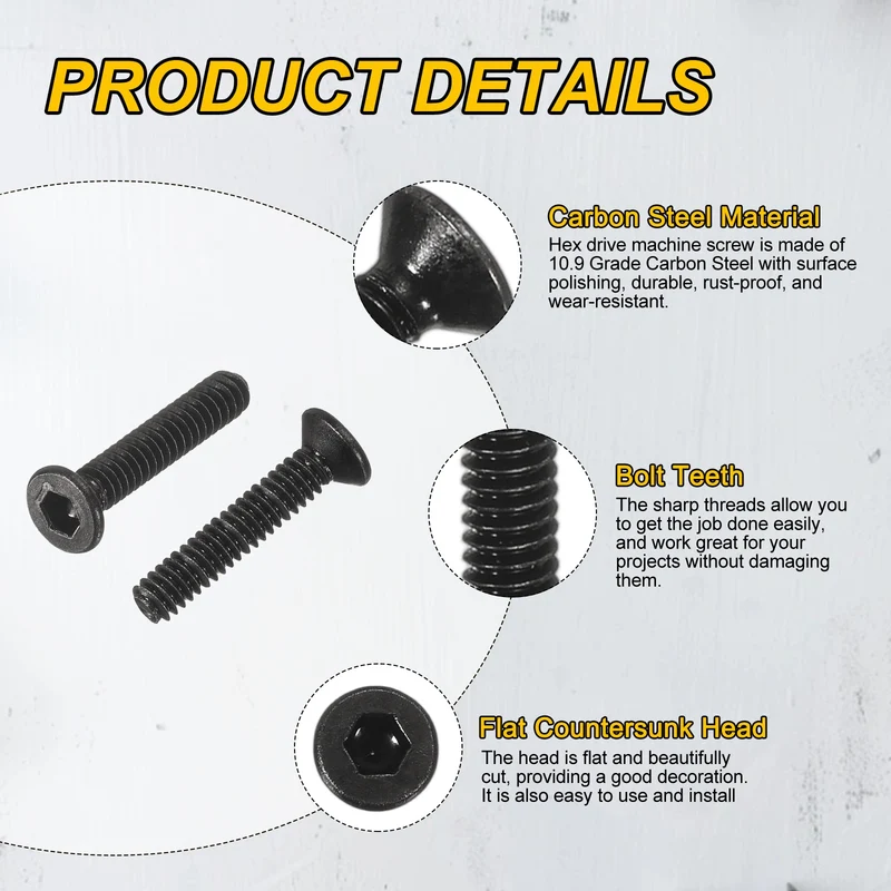 M2x10 mm Flat Head Socket Cap Screws, 100 Pcs Bolt with Hex Spanner, Black