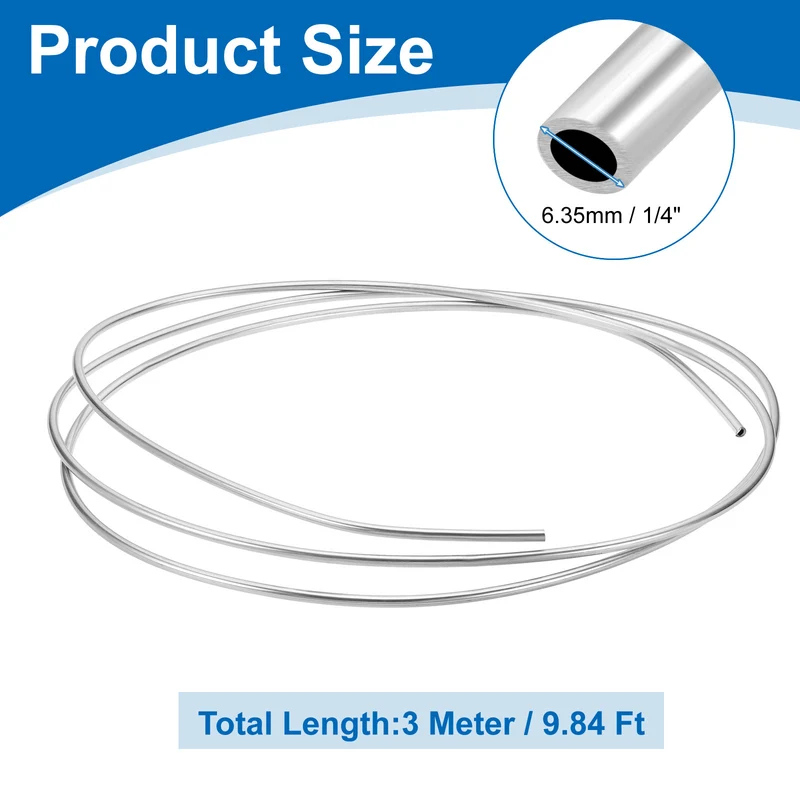 1/4" OD x 10 ft Industrial 316L Stainless Steel Tube Wall Thickness 1mm