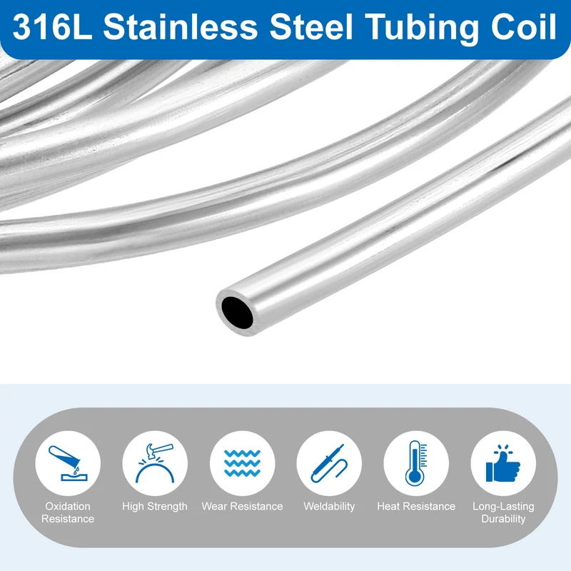 1/4" OD x 10 ft Industrial 316L Stainless Steel Tube Wall Thickness 1mm