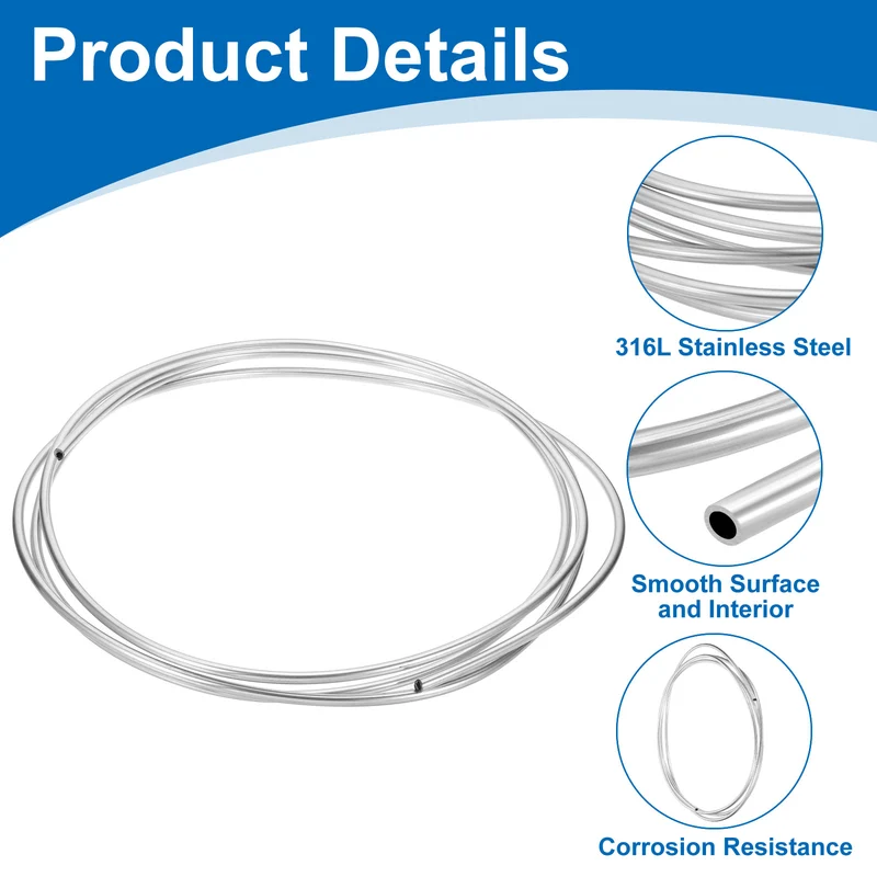 15/64" OD x 10 ft Industrial 316L Stainless Steel Tube(Wall Thickness 0.5mm)