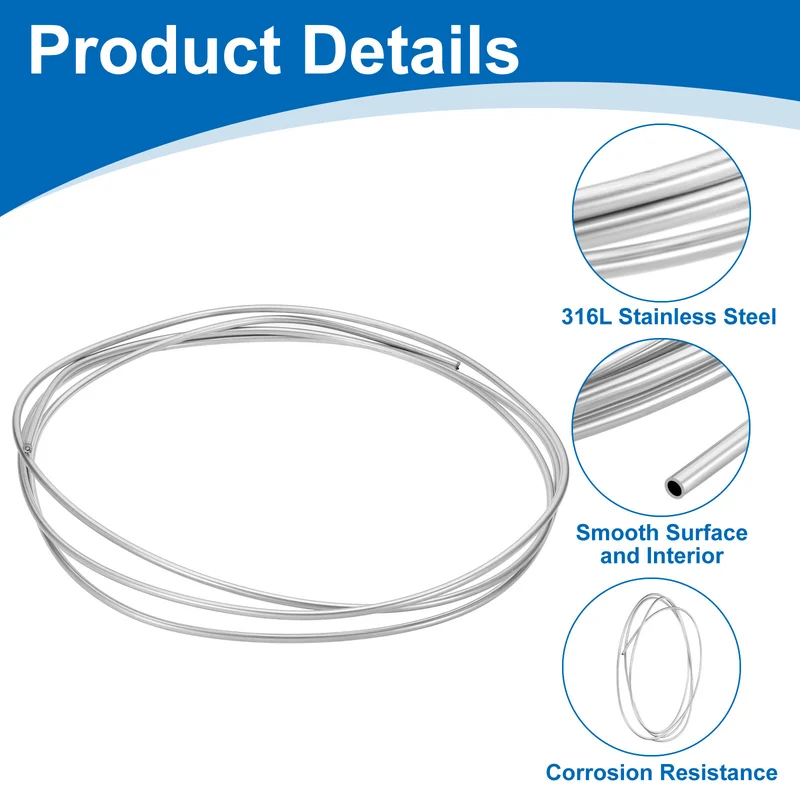 13/64" OD x 10 ft Industrial 316L Stainless Steel Tube(Wall Thickness 1mm)