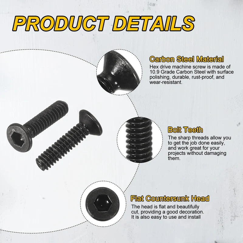 M2x8 mm Flat Head Socket Cap Screws, 100 Pcs Bolt with Hex Spanner, Black
