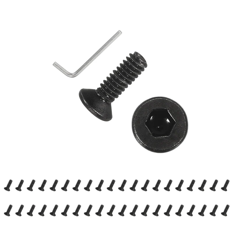 M2x6 mm Flat Head Socket Cap Screws, 100 Pcs Bolt with Hex Spanner, Black