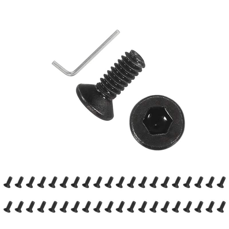 M2x5 mm Flat Head Socket Cap Screws, 100 Pcs Bolt with Hex Spanner, Black