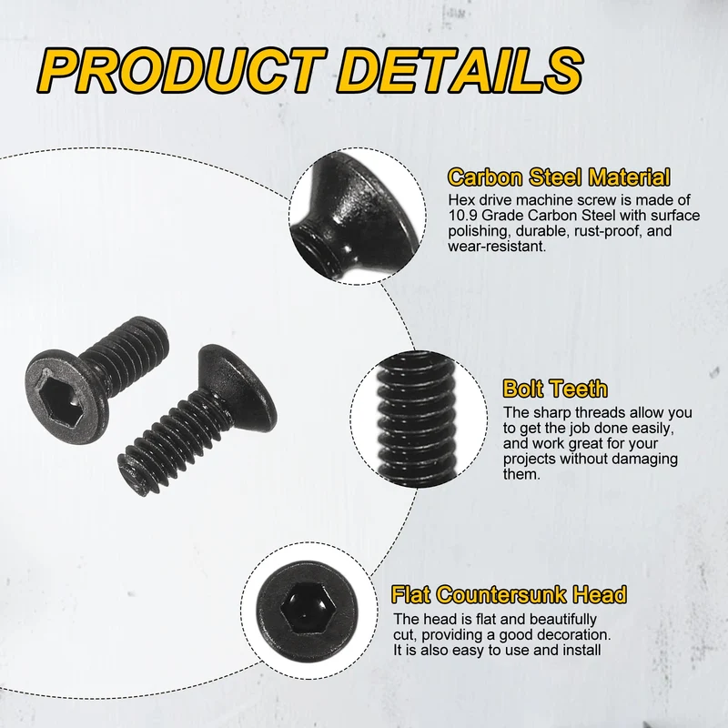 M2x5 mm Flat Head Socket Cap Screws, 100 Pcs Bolt with Hex Spanner, Black