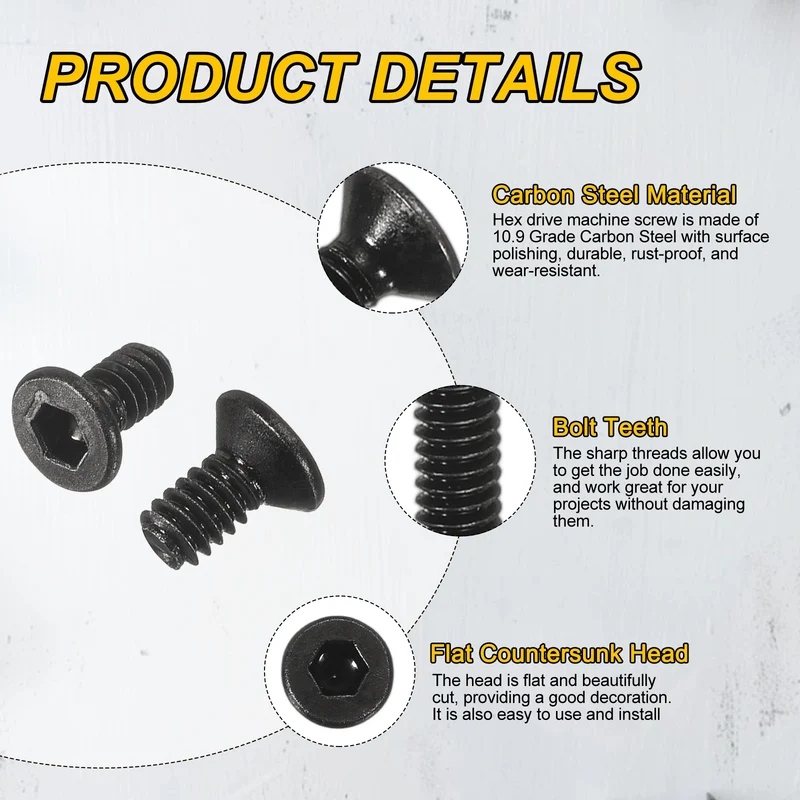 M2x4 mm Flat Head Socket Cap Screws, 100 Pcs Bolt with Hex Spanner, Black