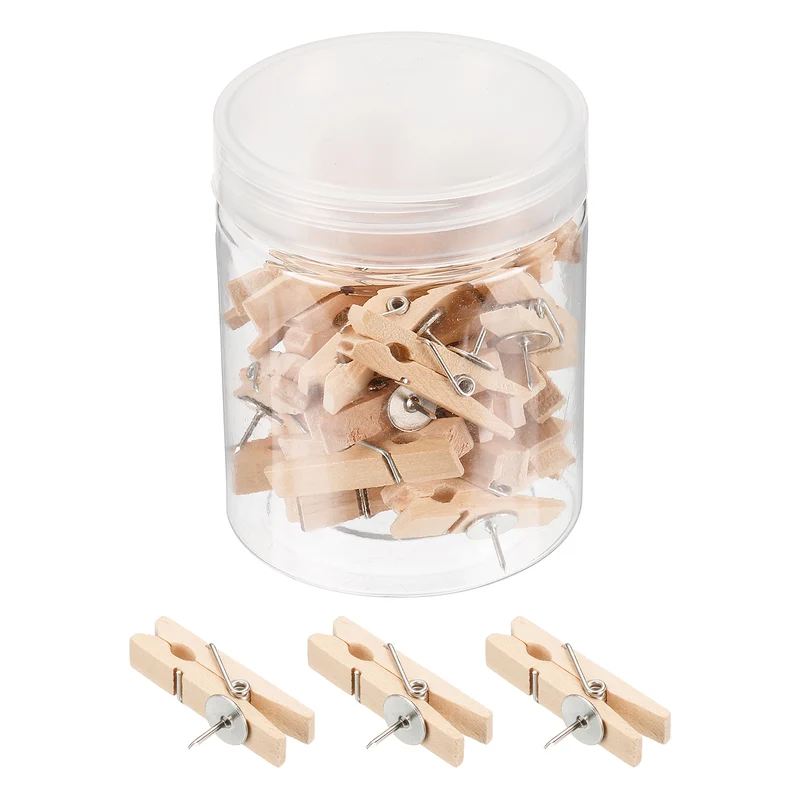 Wooden Push Pins Thumb Tacks Wood Pin Clips for Office Home Cork Board