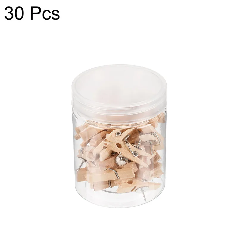 Wooden Push Pins Thumb Tacks Wood Pin Clips for Office Home Cork Board