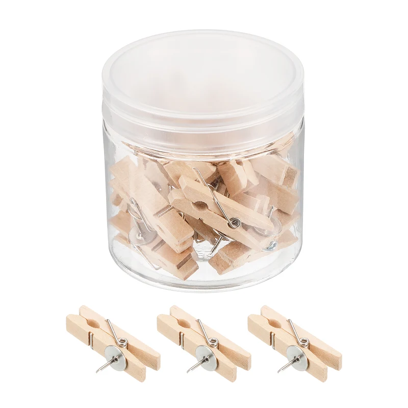 Wooden Push Pins Thumb Tacks Wood Pin Clips for Office Home Cork Board