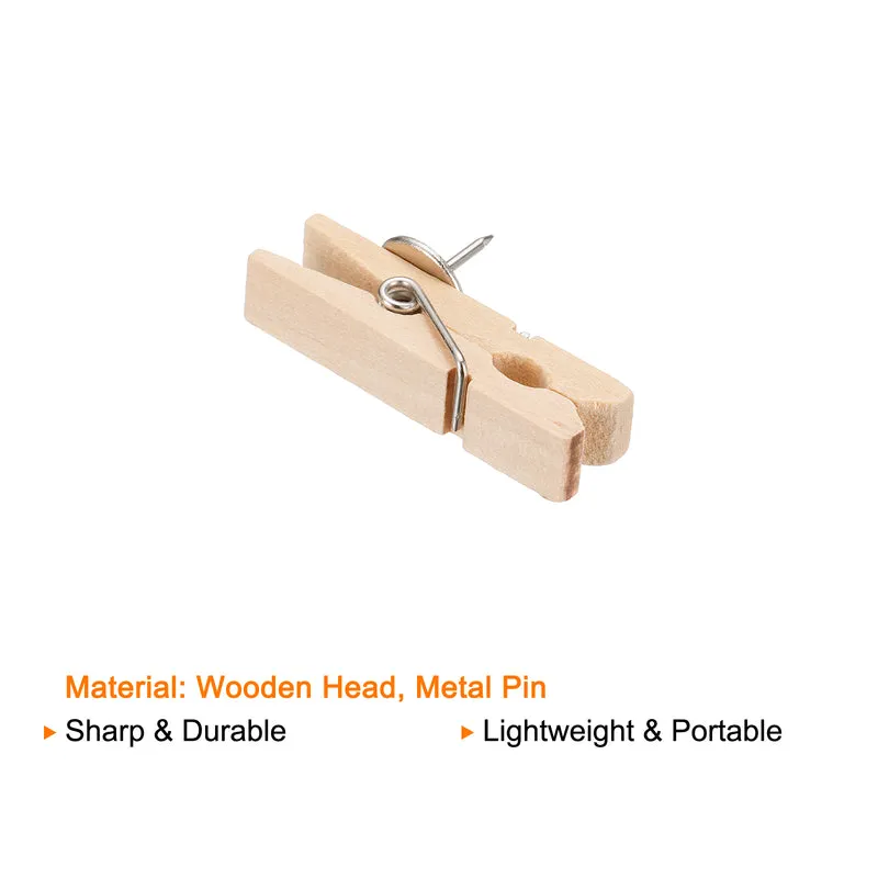 Wooden Push Pins Thumb Tacks Wood Pin Clips for Office Home Cork Board