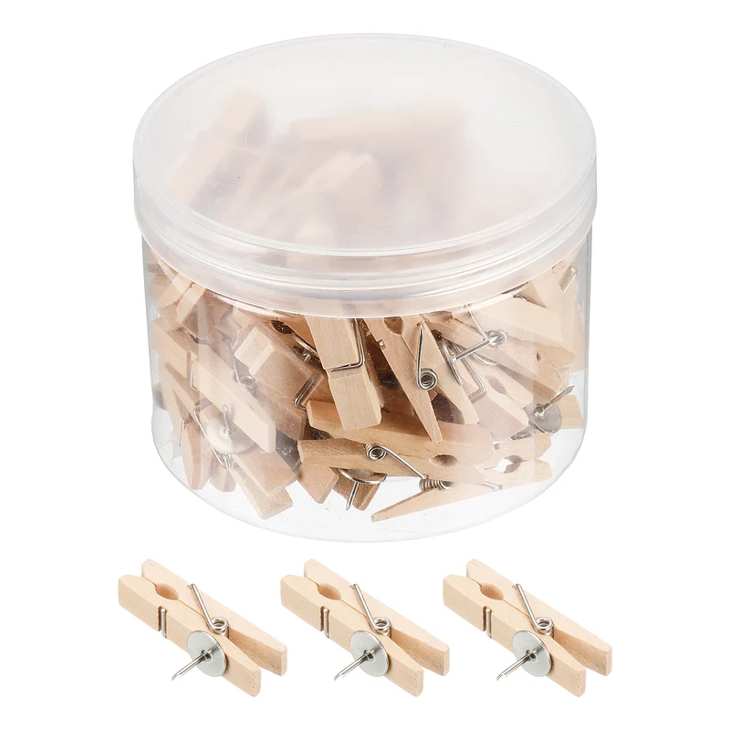 Wooden Push Pins Thumb Tacks Wood Pin Clips for Office Home Cork Board