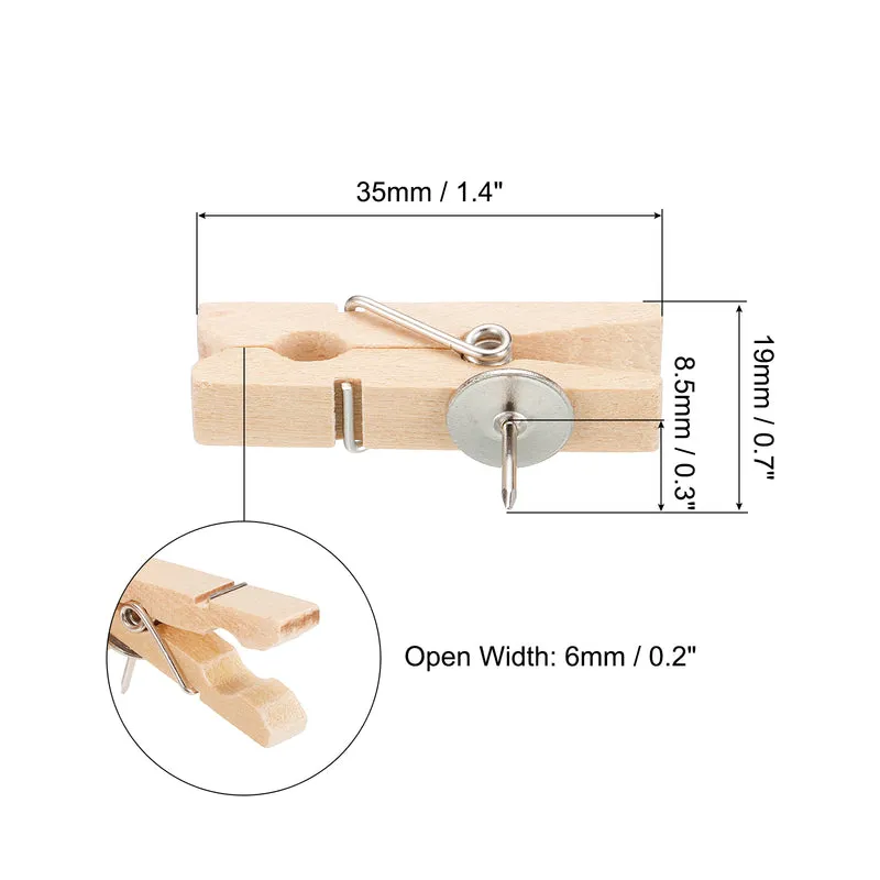 Wooden Push Pins Thumb Tacks Wood Pin Clips for Office Home Cork Board