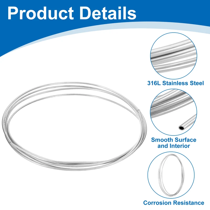 5/32" OD x 13 ft Industrial 316L Stainless Steel Tube(Wall Thickness 1mm)