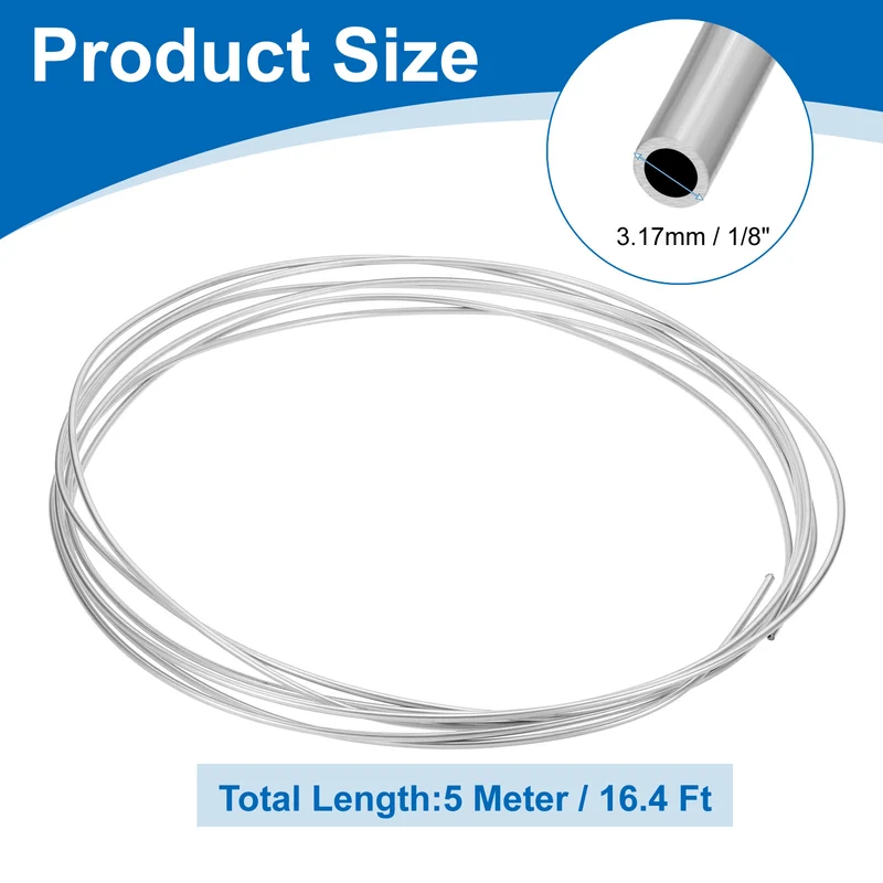 1/8" OD x 16ft Industrial 316L Stainless Steel Tube Wall Thickness 0.5mm