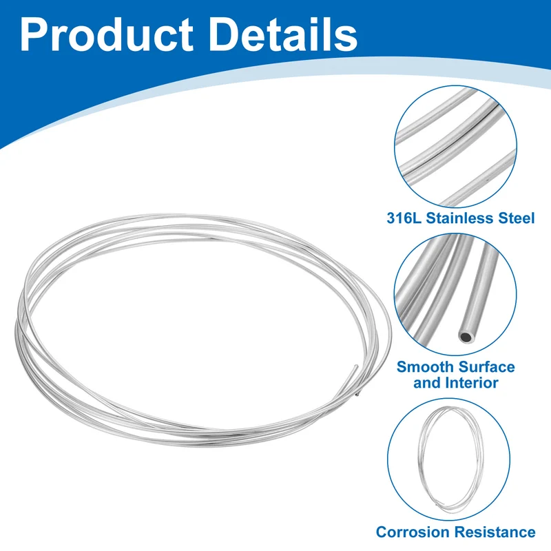 1/8" OD x 16ft Industrial 316L Stainless Steel Tube Wall Thickness 0.5mm