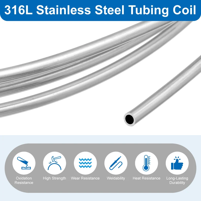 1/8" OD x 16ft Industrial 316L Stainless Steel Tube Wall Thickness 0.5mm
