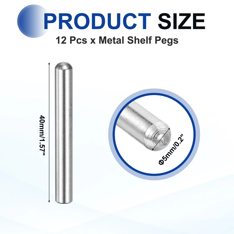 12 Pcs 5x40 mm 304 Stainless Steel Round Head Flat Chamfered End Dowel Pins