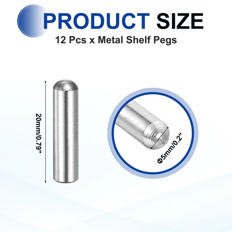 12 Pcs 5x20 mm 304 Stainless Steel Round Head Flat Chamfered End Dowel Pins