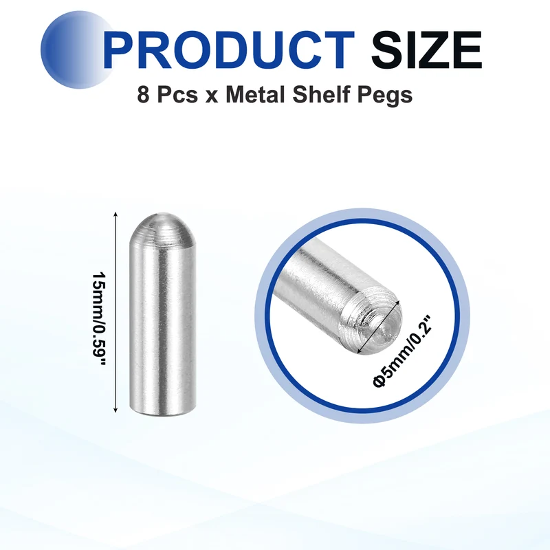 8Pcs 5x15 mm 304 Stainless Steel Round Head Flat Chamfered End Dowel Pins