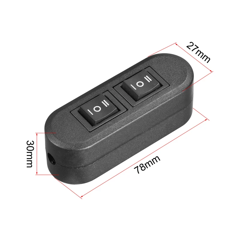 Inline Cord Switch AC250V 6A/ 125V 10A On-Off-On Control Feed-Through Rocker Switch for Bedroom Table Lamp Desk Light 1pcs