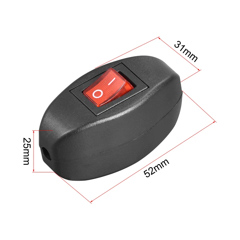 Inline Cord Switch AC250V 6A/ 125V 10A On-Off Control Feed-Through Red Led Rocker Switch for Bedroom Table Lamp Desk Light 5pcs