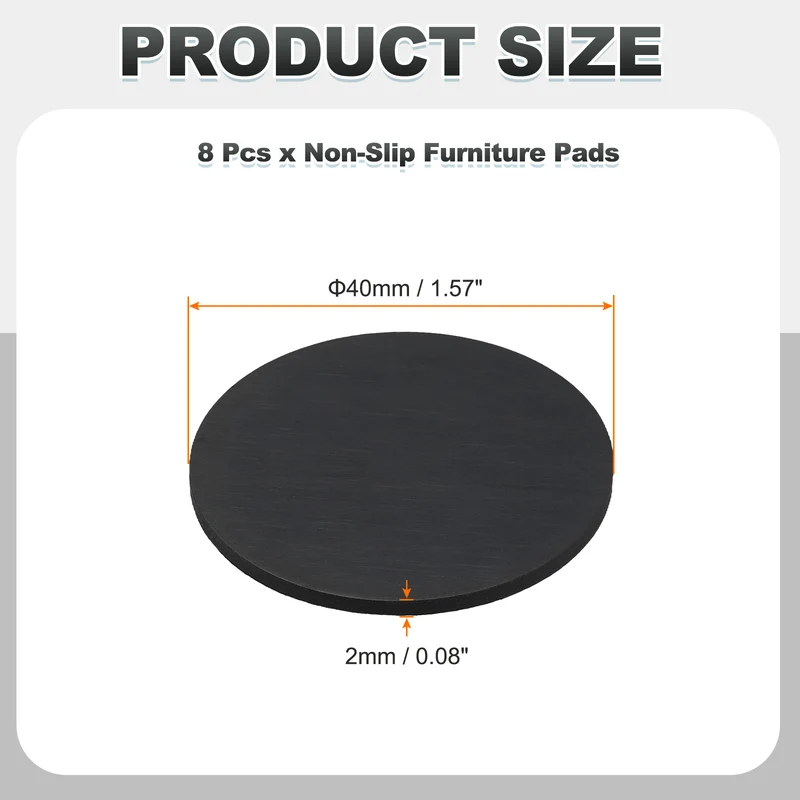 8pcs Non Slip Furniture Pads 1-9/16" x 0.08" Adhesive Round Rubber Feet Black