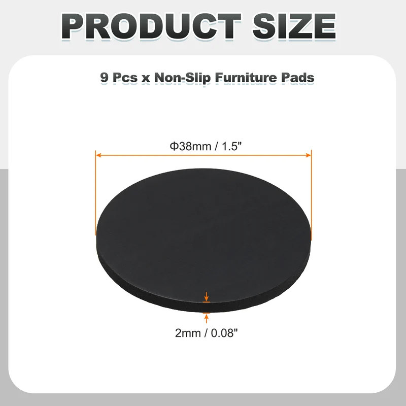 9pcs Non Slip Furniture Pads 1-1/2" x 0.08" Adhesive Round Rubber Feet Black