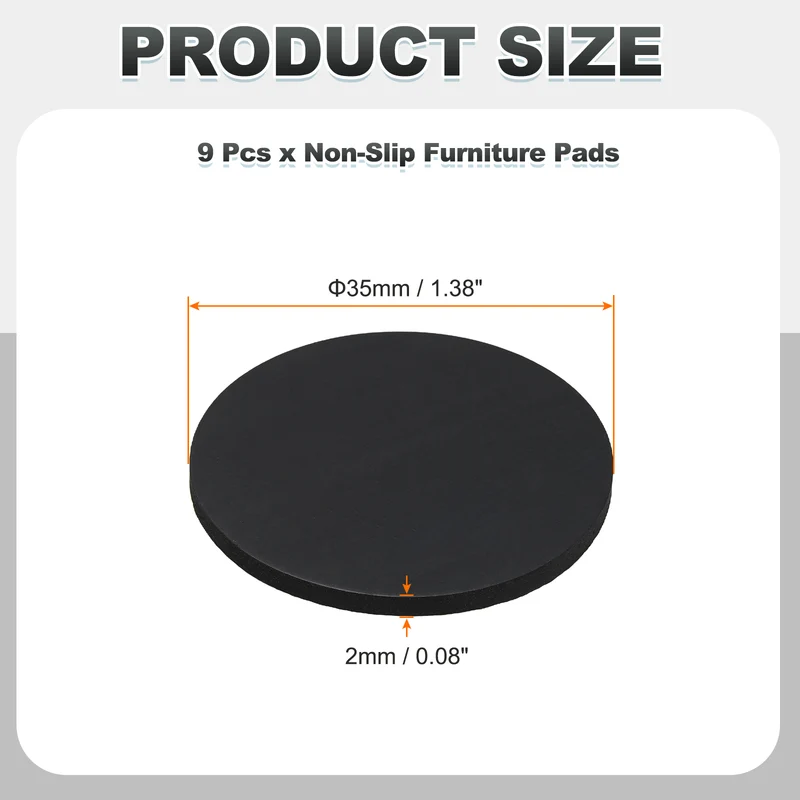 9pcs Non Slip Furniture Pads 1-3/8" x 0.08" Adhesive Round Rubber Feet Black