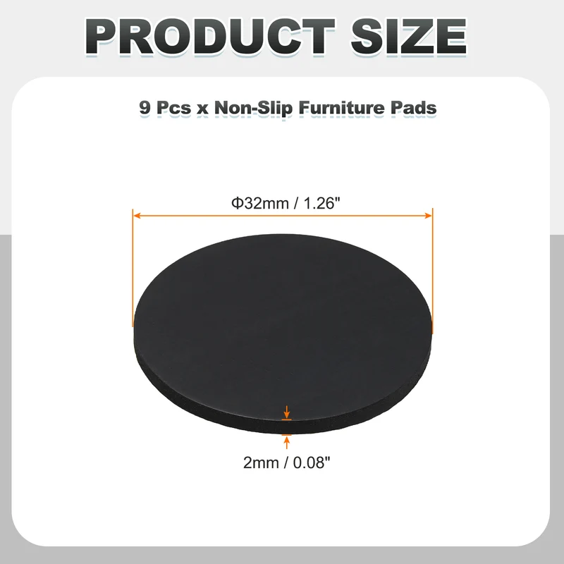 9pcs Non Slip Furniture Pads 1-1/4" x 0.08" Adhesive Round Rubber Feet Black