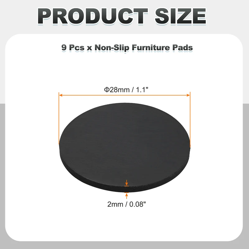 9pcs Non Slip Furniture Pads 1-1/16" x 0.08" Adhesive Round Rubber Feet Black