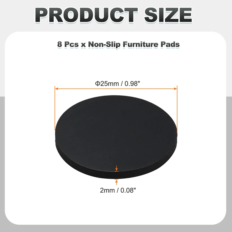 8pcs Non Slip Furniture Pads 1" x 0.08" Adhesive Round Rubber Feet Black