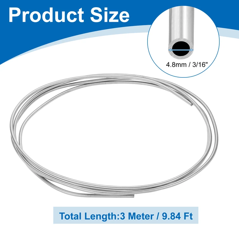3/16" OD x 10 ft Industrial 304 Stainless Steel Tube Wall Thickness 1mm