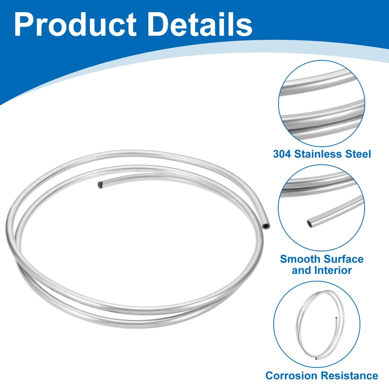 3/8" OD x 6.5ft Industrial 304 Stainless Steel Tube(Wall Thickness 1mm)