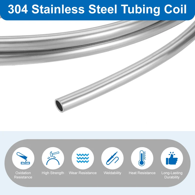 3/8" OD x 6.5ft Industrial 304 Stainless Steel Tube(Wall Thickness 1mm)