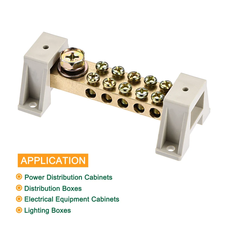 Terminal Ground Bar Screw Block Barrier Brass 9 Positions with Bracket 2 Pcs