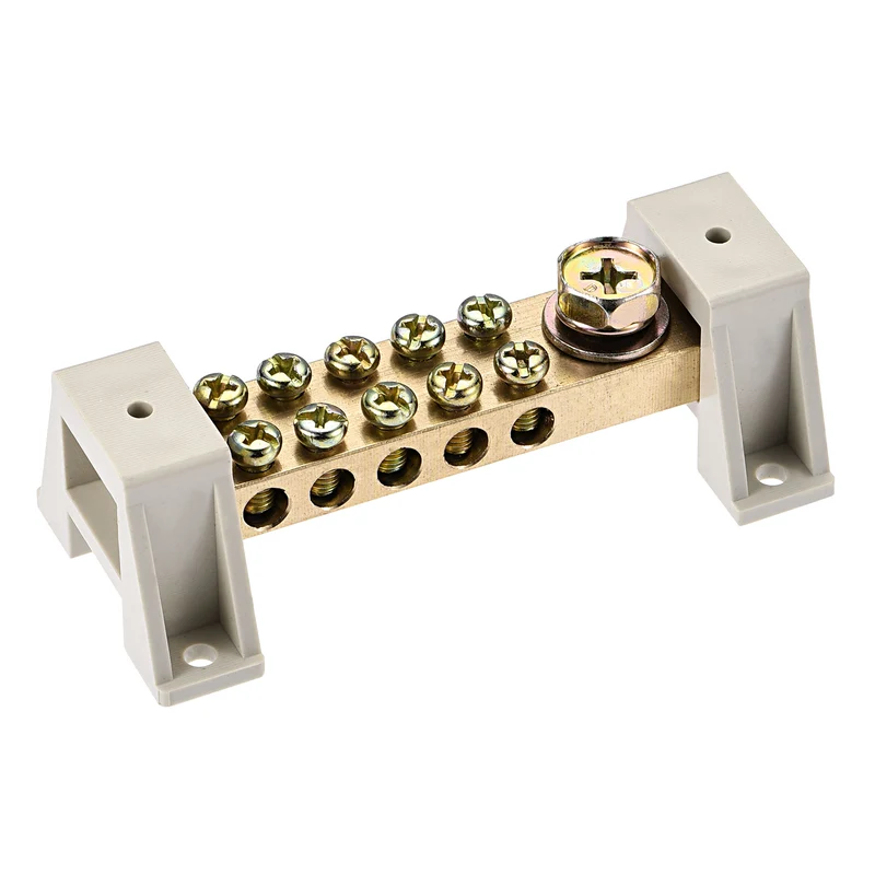 Terminal Ground Bar Screw Block Barrier Brass 9 Positions with Bracket 2 Pcs