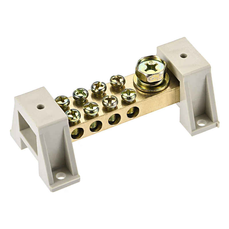 Terminal Ground Bar Screw Block Barrier Brass 9 Positions with Bracket 2 Pcs