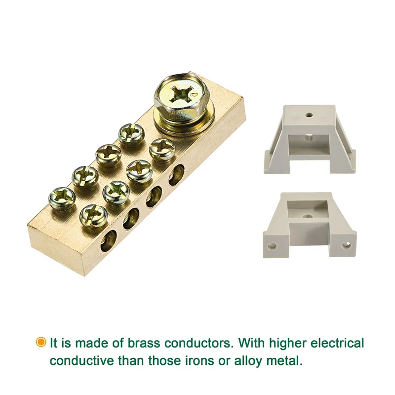 Terminal Ground Bar Screw Block Barrier Brass 9 Positions with Bracket 2 Pcs