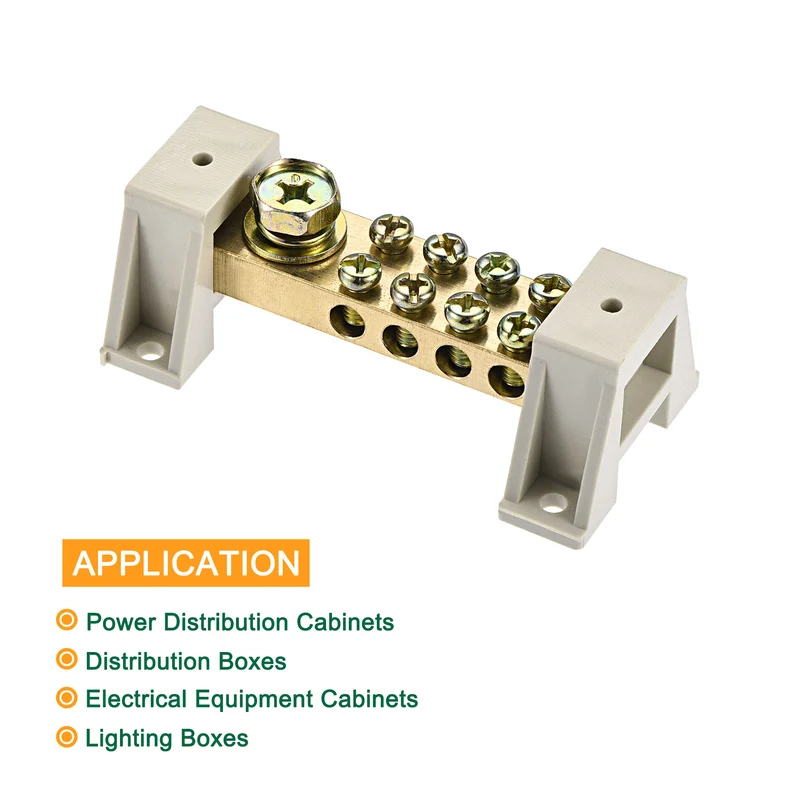 Terminal Ground Bar Screw Block Barrier Brass 9 Positions with Bracket 2 Pcs