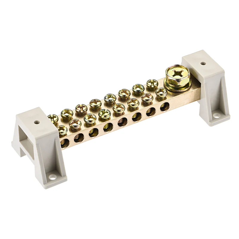 Terminal Ground Bar Screw Block Barrier Brass 9 Positions with Bracket 2 Pcs