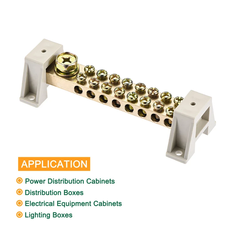Terminal Ground Bar Screw Block Barrier Brass 9 Positions with Bracket 2 Pcs