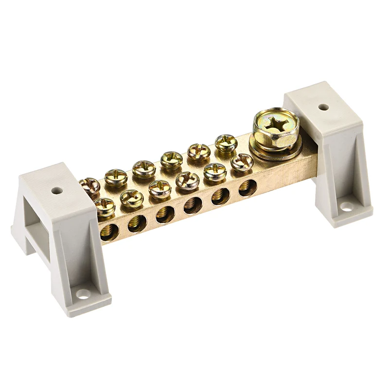 Terminal Ground Bar Screw Block Barrier Brass 9 Positions with Bracket 2 Pcs