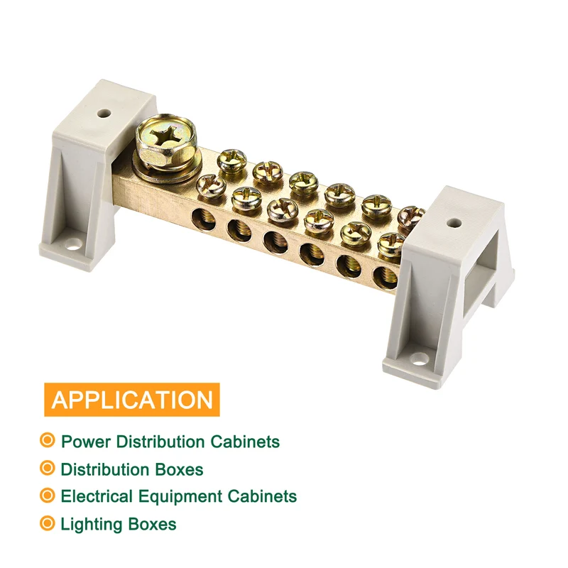 Terminal Ground Bar Screw Block Barrier Brass 9 Positions with Bracket 2 Pcs