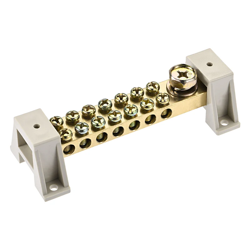 Terminal Ground Bar Screw Block Barrier Brass 9 Positions with Bracket 2 Pcs