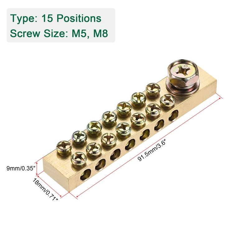 Terminal Ground Bar Screw Block Barrier Brass 9 Positions with Bracket 2 Pcs
