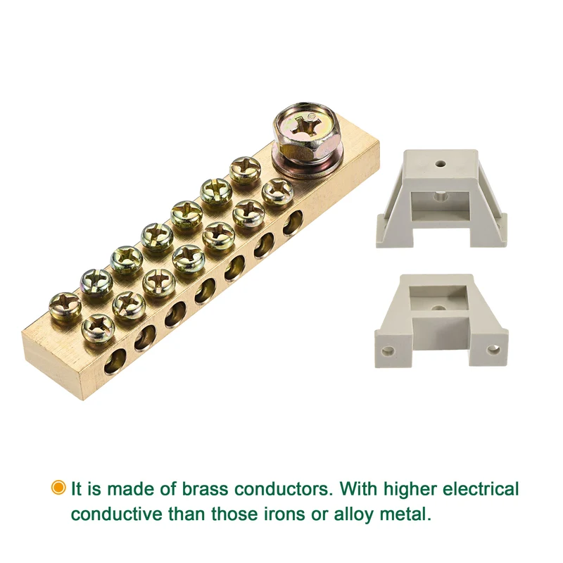 Terminal Ground Bar Screw Block Barrier Brass 9 Positions with Bracket 2 Pcs