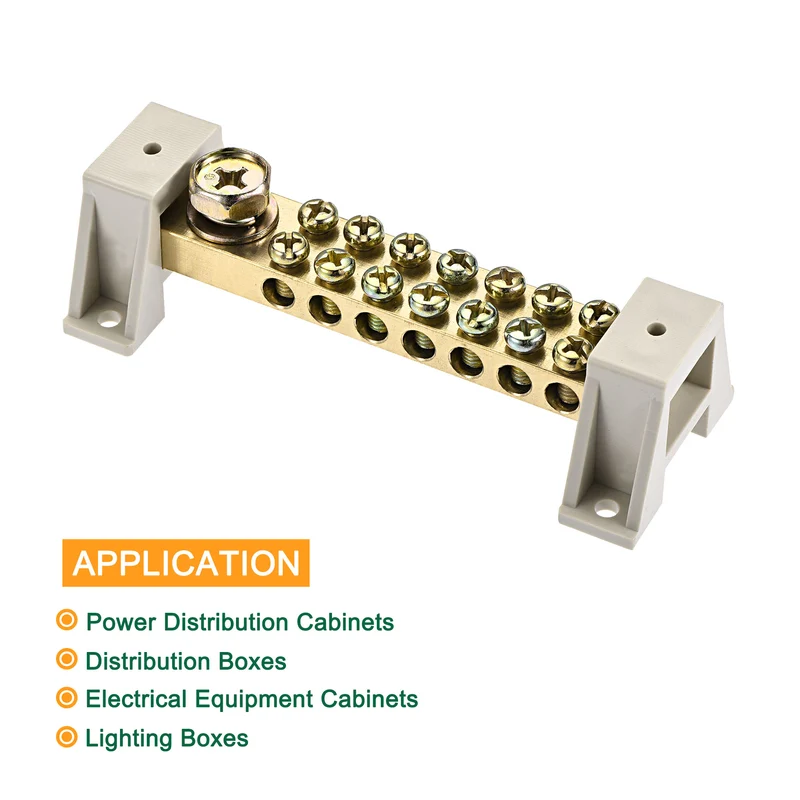 Terminal Ground Bar Screw Block Barrier Brass 9 Positions with Bracket 2 Pcs