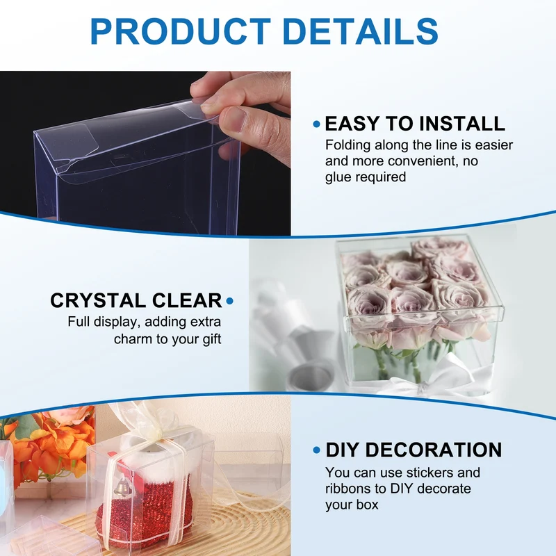 10 PCS Clear Gift Box,1.7"x1.6"x4.1" Plastic Packing Box for Candy Cookies