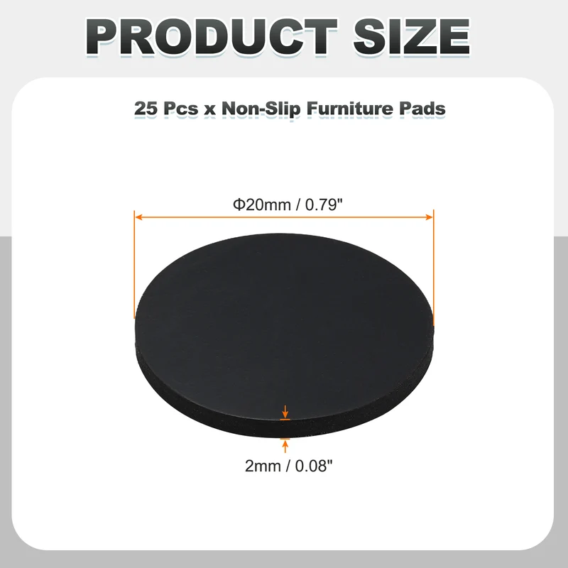 25pcs Non Slip Furniture Pads 13/16" x 0.08" Adhesive Round Rubber Feet Black