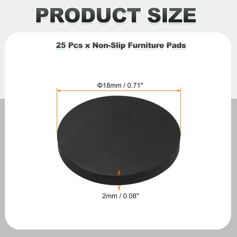 25pcs Non Slip Furniture Pads 11/16" x 0.08" Adhesive Round Rubber Feet Black